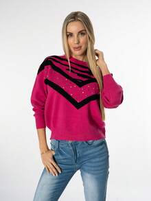 Suéter con detalles en pedrería para mujer, Colección Prisma - Rosa Fucsia - Ver 3