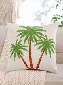 Miater Coconut Tree Embroidered Cushion Cover, Velvet Summer Decorative Pillow Case For Living Room, Bedroom