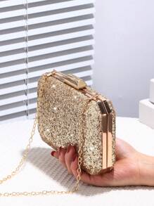 Glitter Sequin Decorated Women's Evening Clutch Bag, Shiny Square Handbag With Metal Chain Strap, Crossbody Bag, Perfect Charming Accessory For Wedding, Party, Prom, Club, Birthday Gift, Valentine's Day Gift, Makeup Case, Formal Dress
