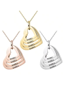 Personalized Stainless Steel Engraved 1-4 Pcs Name Necklace Custom Name Multilayer Heart Pendant Necklace Charm Women's Name Plate Jewelry Holiday Ornament Gifts For Girlfriend,Valentine's Day Gifts Birthday Gifts Mother's Day Gifts