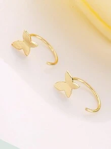 1 Pair Fashionable Minimalist Exquisite Alloy Butterfly Hoop Earrings For Women, Suitable For Daily Wear And Gifts - Silver - View 4