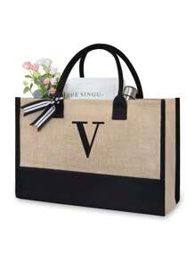 1pc Canvas Tote Bag With Cosmetic Pouch, Personalized Gift Bag Suitable For Wedding, Birthday, Beach, Vacation, Backpack And More, Great Gift For Women, Moms, Teachers, Friends, Bridesmaids, Students, Large Capacity - Khaki - View 26