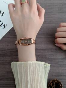 1 件优雅酒桶形女士石英表，配黑色金属表带 - 玫瑰金 - 查看 2