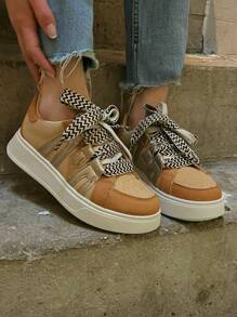 SERGIO TODZI Zapatillas deportivas de mujer con cordones, zapatillas informales, zapatos deportivos - Caqui - Ver 2