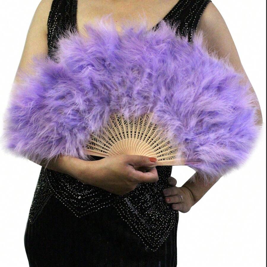 Marabou Large Artificial Feather Fan, Great For Party, Wedding, Halloween Costume, Christmas Tree, DecorationTurkey Feather - Violet Purple - View 1