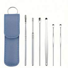 6pcs Stainless Steel Ear Pick Set - Ear Wax Removal Tool, Ear Cleaning Tool, Earwax Removal Set, Portable Storage Leather Case - For Men & Women - Suitable For Travel & Business - Perfect Gift For Hygiene - 綠色 - 查看 8