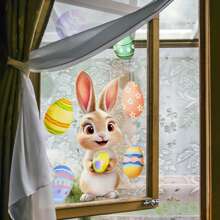 Sticker de verre électrostatique lapin de Pâques œuf, sticker à double face pour décoration de fenêtre, cadeaux, anniversaire, remise de diplôme, décoration de chambre, décoration murale, salle de bain, chambre à coucher, salon, maison