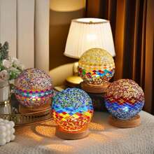 极具吸引力的马赛克地中海插入式玻璃小夜灯卧室床头氛围礼物