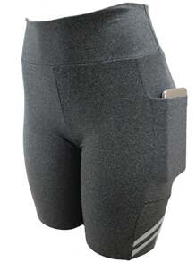 Gym Cycling Shorts With Deep Pockets - Grey Blend - View 2