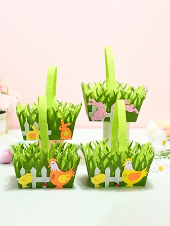 1pc Festive Easter Egg Baskets With Bunny & Chick Designs - Polyester, Portable Non-Woven Gift Holders For Easter Egg Hunts & Decorations, Ideal For Easter And Seasonal Gifts, Candy Bar Supplies