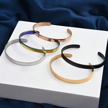 1 件时尚 4 毫米、6 毫米、8 毫米宽不锈钢 C 形开口袖口手链 - 现代简约设计，玫瑰金，彩虹蓝/灰和黑色，抛光饰面，简约优雅的日常不锈钢手镯可调节袖口，适合男士和女士日常佩戴，展现个人风格和多功能性 - 彩色 - 查看 2