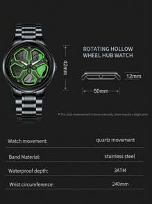 VA VA VOOM 1 Peça Relógio de Quartzo para Homens com Pulseira de Aço Inoxidável Preta, Mostrador do Carro Mi, Relógio Esportivo nas Cores Verde, Vermelho, Amarelo e Branco, Casual Esportivo 42mm, Presente Minimalista Marca Va Va Voom, Movimento de Quartzo Original para Homens