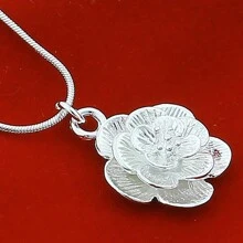 Silver Plating Rose Flower Pendant Necklace 18/20-24/26/30 Inch Snake Chain For Women Wedding Engagement Jewelry