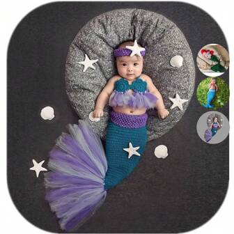 Newborn Photography Props Girls Star Headband, Bra & Mermaid Tail Baby Photoshoot Prop Outfits Baby Shower Easter Gift Sthings For Girls/Boys
