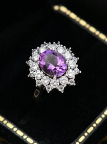 1 pièce Bague anneau de pigeon en pierre précieuse naturelle citrine taillée ovale 3 ct, améthyste, forme d'œuf, luxe mode