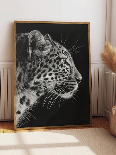 1pc, Canvas Hanging Painting, Framed Decorative Painting, Poster, Wall Art, Black And White Wildlife Art, Animal Home Wall Art Decor, White Leopard Jaguar Print Poster Art, Cheetah Print, Wild Cat, Leopard Poster, Leopard Wall Art, Big Cat Print, Animal Print Gifts Birthday Graduation