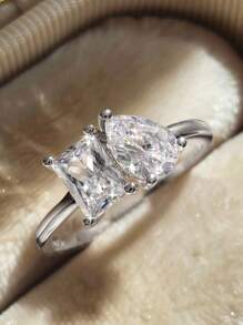 1 件时尚 925 银几何水滴戒指适合女士日常服装派对配饰高级复古派对精美珠宝礼物 - 水滴方形 - 查看 4