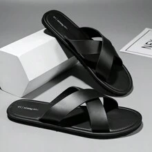 Men Sandals Comfortable And Fashionable Black Slippers Cross Slippers Cool And Non-Slip