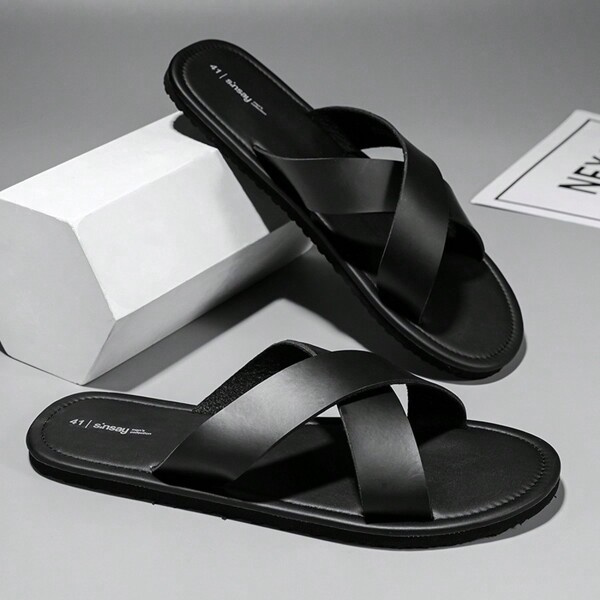 Men's Sandals Comfortable And Stylish Black Slippers Cross Slippers Cool