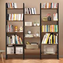 Triple Wide 5 Tier Bookshelf, Home Office Industrial Bookcase With 14 Open Shelves