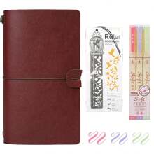 Binding Creative Notebook With Metal Bookmark Include Kraft Paper + Lined Paper + PVC Storage Bag For Hand Ledger Retro Portable Travel Diary Notebook Students School Stationery Supplies