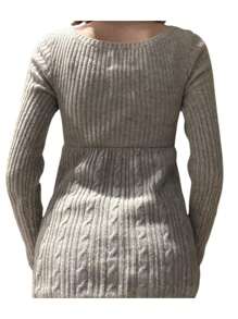 Women's Cable Knit Tops Long Sleeve Square Neck Solid Color Loose Fit T-Shirts Sweaters - 灰色 - 查看 7