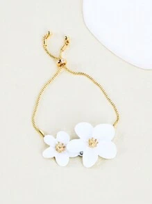 1pc Exquisite And Adjustable Sweet And Luxurious Women's Bracelet With White Flowers, Featuring A High-End Design. Very Suitable For Daily Wear, Gatherings, And Gifts For Family And Friends. Valentines,Mom,Mother,Mother's Day,Gift