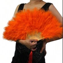 Marabou Large Artificial Feather Fan, Great For Party, Wedding, Halloween Costume, Christmas Tree, DecorationTurkey Feather - Orange - View 2