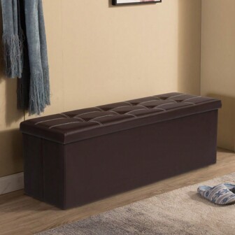 AKSG 43" Folding Ottoman With Storage Bench For Bedroom Large Faux Leather Storage Chest Footrest Padded Seat For Bedroom Entryway Black