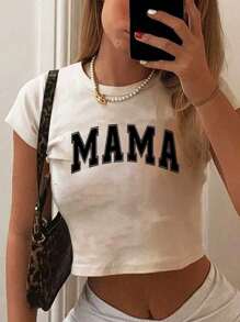 Letter Printed Short T-Shirt, Y2K Spring And Summer Short-Sleeved Crop Top, Women's Top
