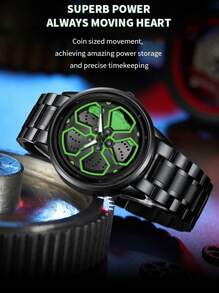 VA VA VOOM 1 Peça Relógio de Quartzo para Homens com Pulseira de Aço Inoxidável Preta, Mostrador do Carro Mi, Relógio Esportivo nas Cores Verde, Vermelho, Amarelo e Branco, Casual Esportivo 42mm, Presente Minimalista Marca Va Va Voom, Movimento de Quartzo Original para Homens