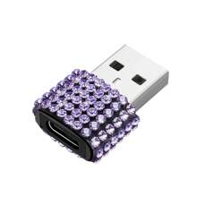 A1pcs 闪亮奢华水晶汽车 USB 转 Type-C 适配器，可充电和传输数据，适用于车载充电器、移动电源和电脑充电和传输数据，Type-C 音频插孔转换器，迷你设计，便于携带，金属材质，耐用时尚 - 彩色 - 查看 20
