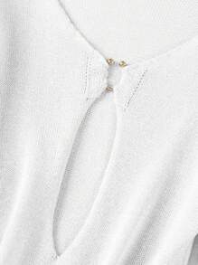 性感金属环镂空深V领裹身针织迷你连衣裙宽松喇叭袖修身针织毛衣泳衣罩衫