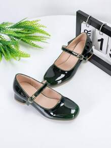 Plain Color Minimalist Casual Children Fashion Shiny High Heel Shoes