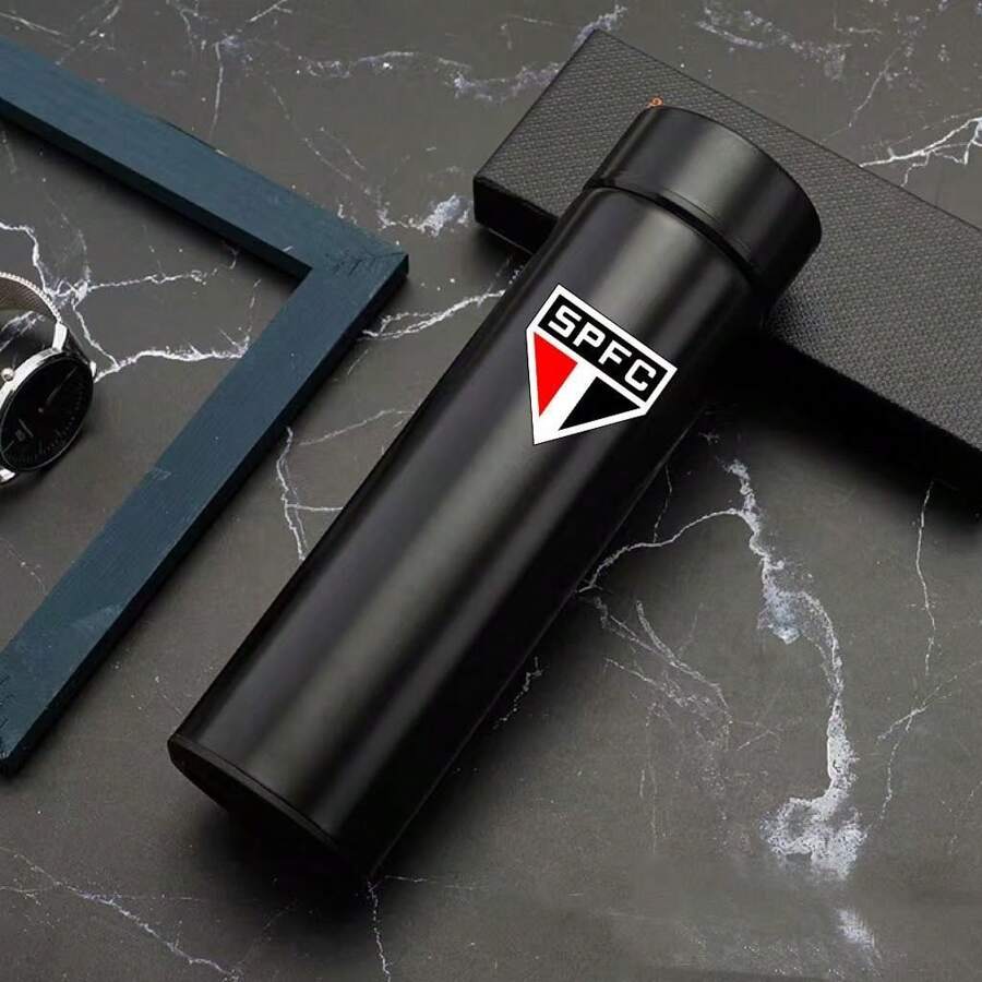 Personalized Football Team Bottle With Led Digital Temperature Meter 500ml - Black Sao Paulo - View 1