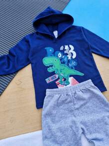 Conjunto de moletom para MENINOS com capuz estampado - Azul Marinho - Visão 10