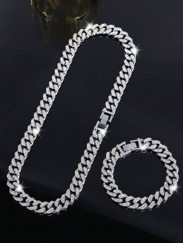 1 pièce Mode hip-hop Collier cubain serti de cristaux de glace brillants et strass, Chaîne , convient aux hommes et aux femmes, recommandation de cadeau, cadeau de Nouvel An