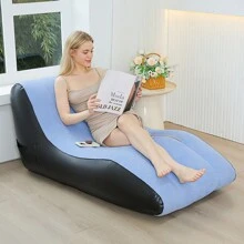 Inflatable Sofa Air Chair, Portable Leisure Lounger S-Shaped Flocking Slouchy Couch For Indoor Living Room Bedroom, Outdoor Folding Blow Up Bed Backyard Garden Beach, Blue Coffee - Multicolor - View 7