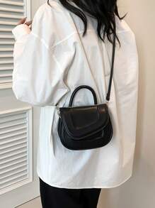 1pc Fashionable And Textured, Stylish Solid Color Embossed Shoulder Bag, Popular And Fashionable Crossbody Handbag Saddle Bag, Casual And Aesthetic Handbag, Simple And Fashionable Niche Solid Color Shoulder Crossbody Saddle Bag, Pu Material Magnetic Buckle Closure, Suitable For Girls To Go Out Shopping, Daily Use, Giving Gifts To Friends Is The Best Choice, A Must-Have Fashion Item - Saddle Bag - View 6