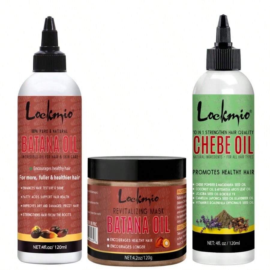 lockmio 车前草油和积雪草油套装，车前草护发油，强韧并深层滋养秀发，抚平毛躁，消除分叉，增强光泽，适合所有发质（120毫升积雪草油，120毫升车前草油，120克车前草油） - 棕色 - 查看 1