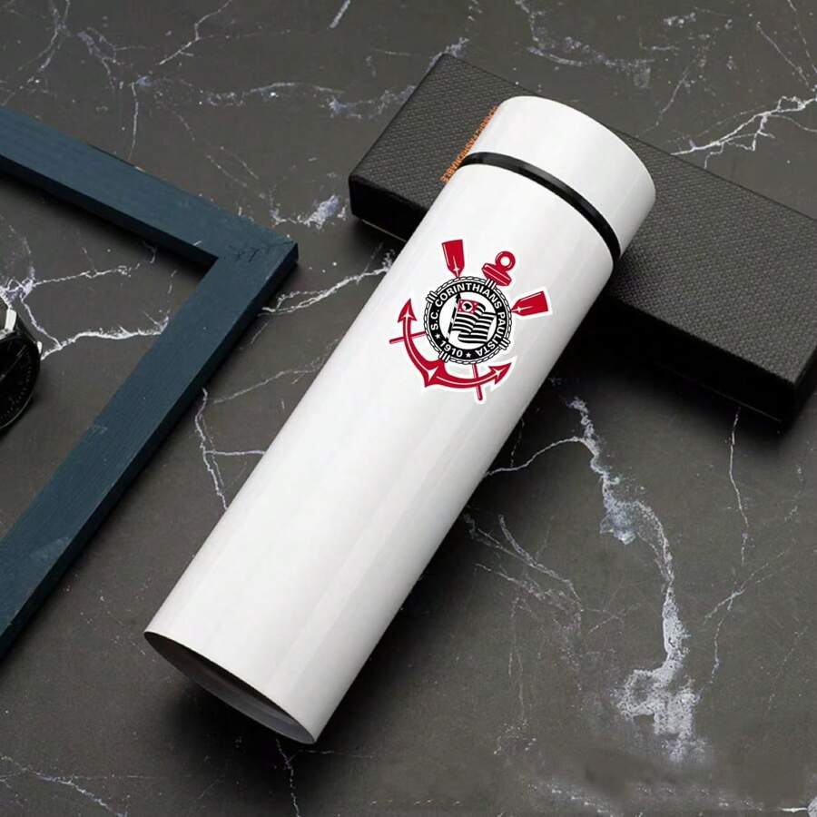 Personalized Football Team Bottle With Led Digital Temperature Meter 500ml - White Corinthians - View 1