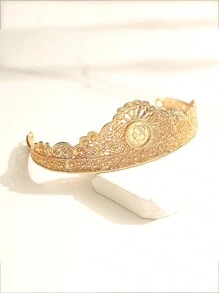 Herseygold 1 件镀金女士皇冠形头饰，摩洛哥新娘头饰，女士奢华婚礼发饰 - 金色 - 查看 4