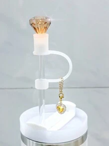 水钻吸管帽套装，1 顶水钻帽子和 1 条宝石项链，可重复使用的饮用吸管帽，兼容 30 和 40 盎司玻璃杯，防尘硅胶吸管帽，可重复使用的 10 毫米（0.4 英寸）吸管盖，DIY 派对装饰用品，杯子配件