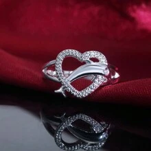 Nhẫn trái tim cá heo mạ bạc 925 chất lượng cao dành cho phụ nữ Quà tặng cặp đôi Trang sức tiệc cưới thời trang - Bạc - Xem 5