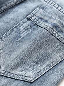 Men's Casual Washed Slim Fit Denim Shorts - Light Wash - View 4