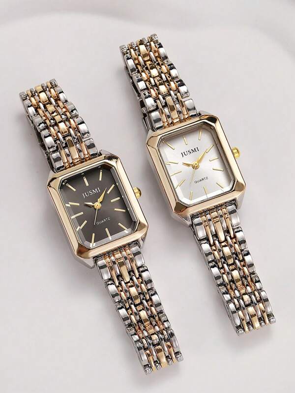 1 Pieza Reloj de cuarzo cuadrado de moda con esfera marcada con remaches y correa de metal, adecuado para cumpleaños, regalo para adolescentes, vacaciones de verano, vuelta al colegio, regalo de Halloween