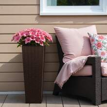 Furniwell 2-Piece Plastic Planter Box Set, Imitation Wicker Tall Planter Pots