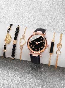 6 pièces Ensemble de montres-bracelets à quartz élégantes pour femmes avec cadran minimaliste à ciel étoilé et échelle numérique + bracelet mode, sans boîte de montre