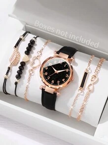 6 pièces Ensemble de montres-bracelets à quartz élégantes pour femmes avec cadran minimaliste à ciel étoilé et échelle numérique + bracelet mode, sans boîte de montre