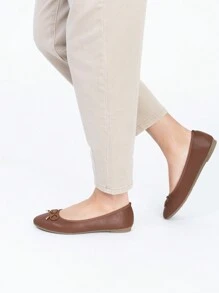 Casual Versatile Solid Color Bow Decor Flat Shoes - Brown - View 5